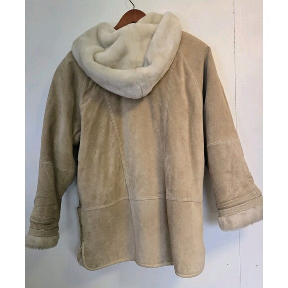 VTG Winlet‎ Leather Coat Jacket  Womens M Faux Fur Lined Tan 80s Suede Leather - Picture 7 of 14